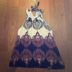 Cute print tie neck halter top